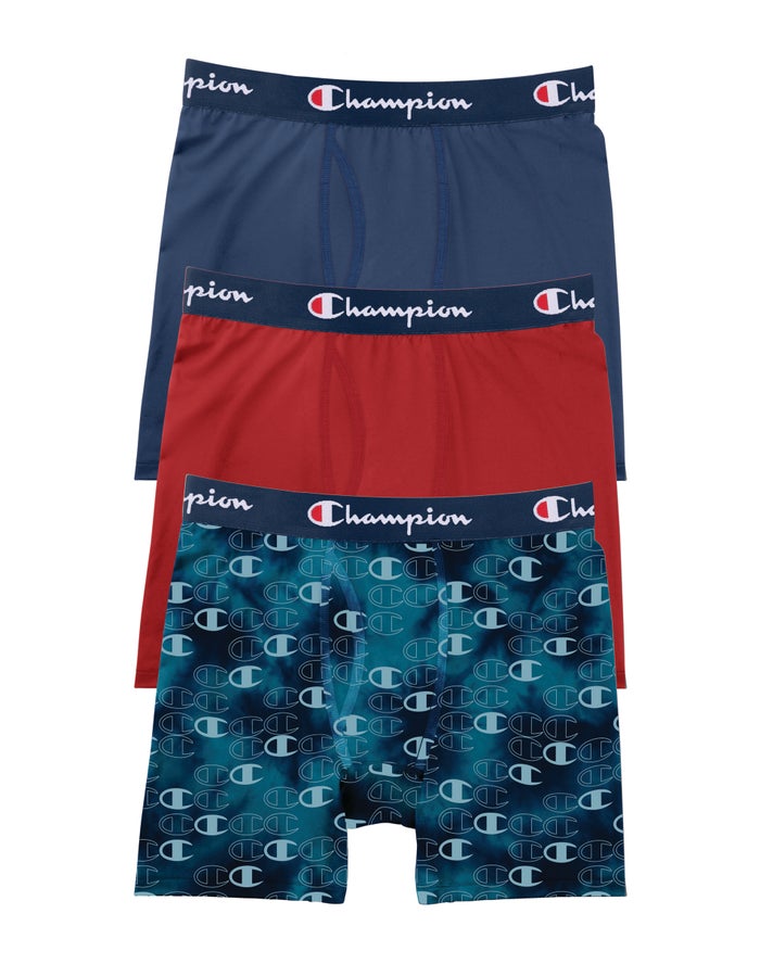 Champion Mens Boxer Briefs NZ - Everyday Active 3-Pairs Blue/Red ( 8146-WXCDK )